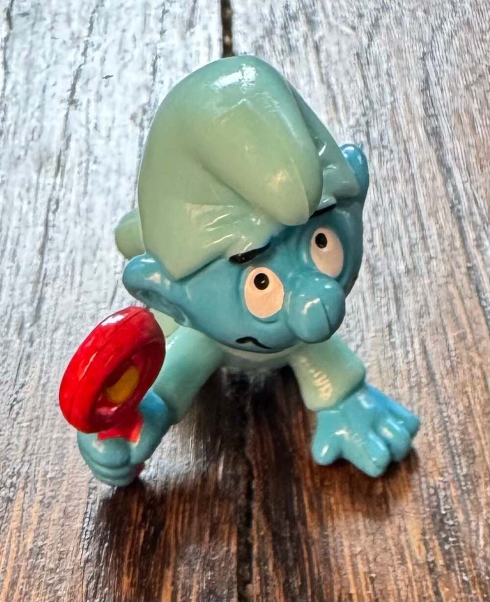 VINTAGE 1984 Smurfs Baby Smurf with Rattle Schleich Peyo PVC Figurine